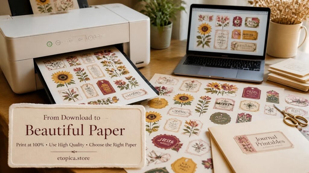 Printing digital clipart for a junk journal using a laptop, printer and high quality paper